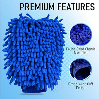Ultra Plush Microfiber Car Wash Mitt - Scratch-Free, Lint-Free, Extra Absorbent, Machine Washable - Detailing Chenille Cleaning Mitt Perfect for Cars, Trucks, Motorcycles, and Household Surfaces - size: 2 Pack