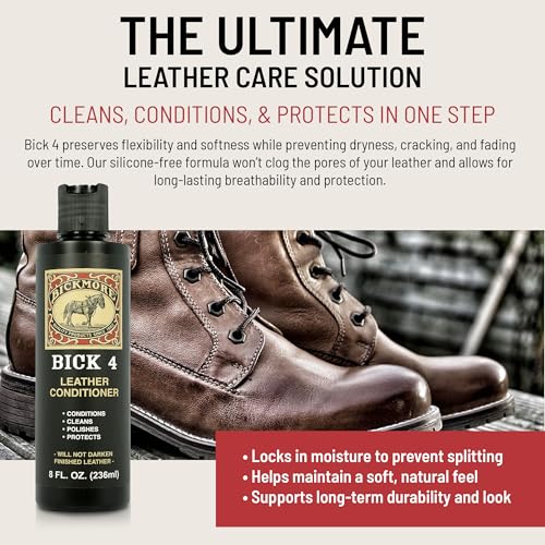 Bick 4 Leather Conditioner & Cleaner, Won't Darken Boots, Couch, Bags 32 oz | Made in USA, For Shoes, Furniture, Jackets, Auto Interiors, Apparel & Accessories - size: 32 oz