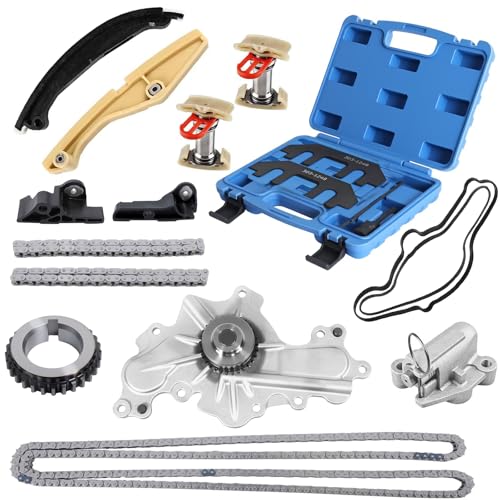 Timing Chain Kit with Water Pump with Camshaft Holding Tool with Timing Alignment Holder Tool Kit Fit for 2011-2019 Ford Edge/Explorer/Flex/Taurus/Mustang 3.5L 3.7L V6 Replace OE BL3Z-6268-A