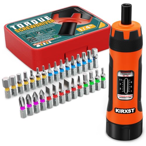 31 PCS 1/4" Drive Torque Screwdriver, 1-11 Inch Pounds Torque Screwdriver Set with S2 Bits and Socket Adapter for Maintenance, Screwdriver Set for Tools, Bike Repairing and Mounting - size: 1-11inch.S