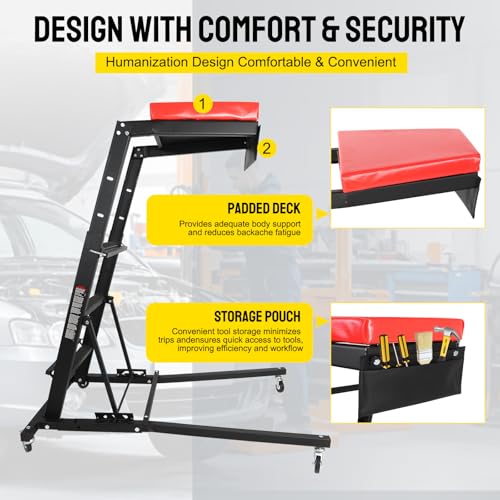 Top Adjustable Automotive Creeper, 45" - 66" 400 LBS Capacity High Top Creeper, Foldable Automotive Engine High Top Creeper, 4 Swivel Caster Wheels for Home Garage, Workshop Repair Maintenance
