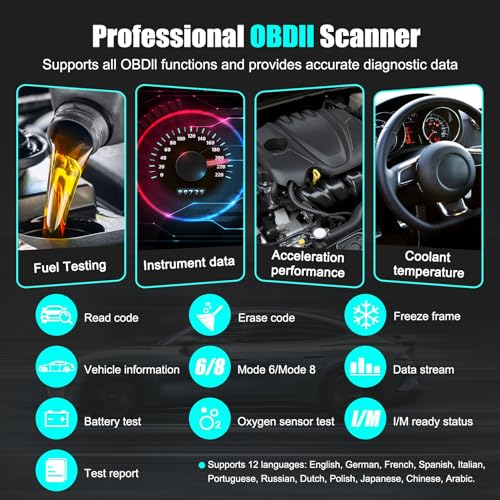 OBD2 Scanner Diagnostic Code Reader,Automotive OBD II Engine Light,Battery Tester,Mode 6, Mode 8 & I/M Readiness,OBDII Scan Tool for All OBDII Cars 1996+(OBDIIBlack)