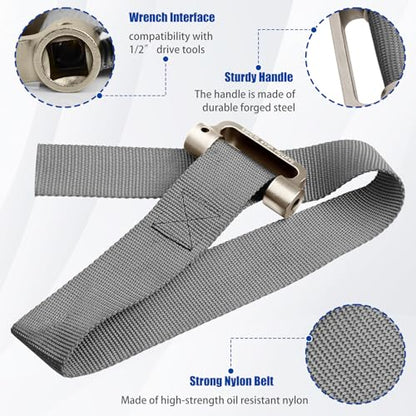 Eudaimonia Oil Filter Strap Wrench, Adjustable Strap Wrench Heavy Duty | Oil Filter Removal Tool, Heavy Duty, Adjustable, General