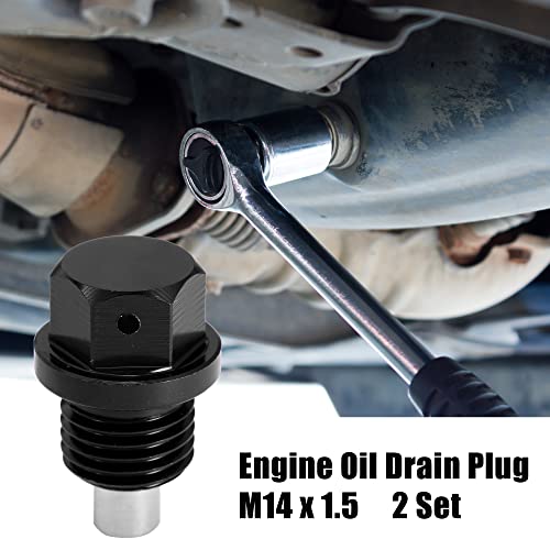 X AUTOHAUX 2 Set M14x1.5 Oil Drain Plug Magnetic Aluminum Alloy Sump Drain Nut Oil Drain Bolt with 2 Washer for Car Motorcycle Black - size: M14x1.5