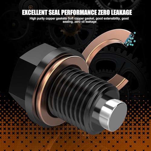 M14x1.5 Aluminum Magnetic Oil Drain Plug with 1 Pcs Copper Gasket Crush Washer Sump Drain Nut Bolt Oil Pan Bolt Anti Leakage Seal Replacement for Honda Acura Ford GM Mazda Hyundai Kia - size: M14x1.5