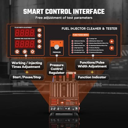 Fuel Injector Cleaner Tester Machine, 13 Test Modes 110V Ultrasonic Fuel Injector Cleaner Kit with Heating, 4-Cylinder Auto Fuel Injector Tester for Diesel Gasoline Car Motorcycle