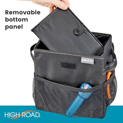 Carganizer Small Car Storage Bin with Lid for Trunk, Front Seat or Backseat | Multipurpose Compact Car Organizer Holds Driving Essentials, Cleaning Supplies, Emergency Items and Pet Needs - size: 9 × 9 × 6 inches