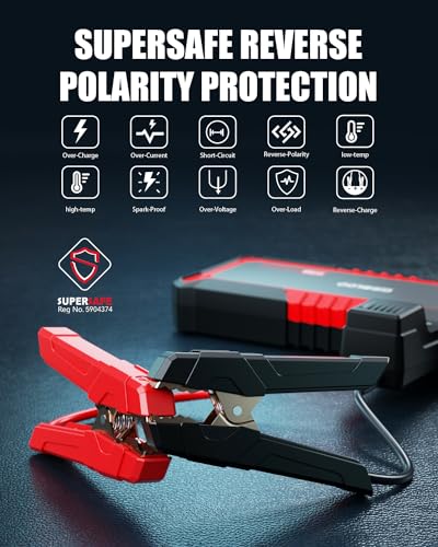GOOLOO GP3000 Jump Starter, 3000A Peak Car Starter (9L Gas or 7L Diesel) | Supersafe Car Battery Booster Pack - BOOST Mode for Dead Batteries - 16,000mAh Capacity - 3 Modes LED Flashlight - color: Red