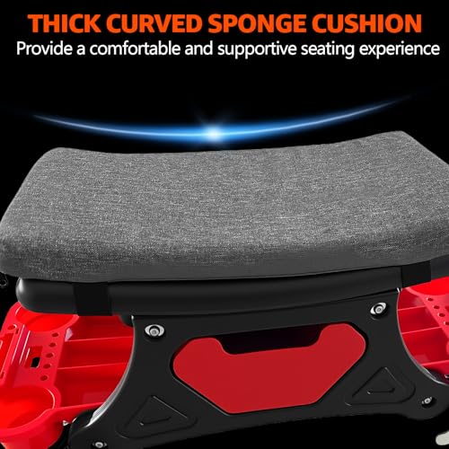 264 LBS Mechanic Stool, Garage Mechanics Seat with Swivel Wheels | Heavy Duty Rolling Mechanics Seat w Three Slide Out Tool Trays and Drawer, For Automotive Auto Repair, Garage Stool