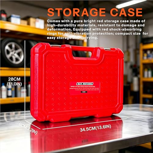 19pcs 1/2" SAE Impact Socket Set, Deep Sockets 3/8"- 1-1/2", 6 Point Cr-MO, 1/2 Inches Drive Impact Socket Set,Storage Case - size: 1/2 19PCS Socket Set SAE