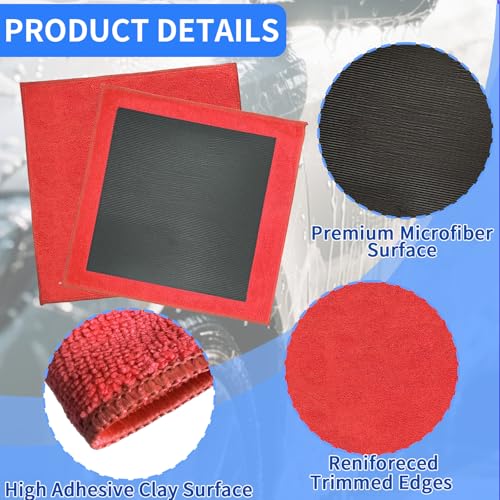 2 Pack Clay Towel Auto Detailing 12 x 12 Inch Fine Grade Clay Bar Towel for Car Detailing Microfiber Car Cloth Cleaner for Cleaning & Release of Paint Contaminants, Red - color: Red