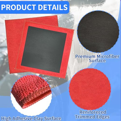 2 Pack Clay Towel Auto Detailing 12 x 12 Inch Fine Grade Clay Bar Towel for Car Detailing Microfiber Car Cloth Cleaner for Cleaning & Release of Paint Contaminants, Red - color: Red
