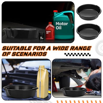 Gisafai 4 Pcs 2 Gallon/ 8 L Round Oil Drain Pan Motor Oil Drip Catcher Pan Reusable Plastic Oil Catch Pan for Wheels Truck and Trailer Wheel, Black