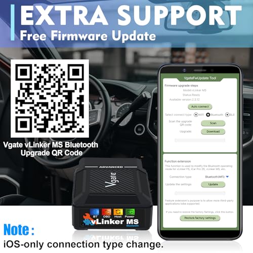 Vgate vLinker MS Bluetooth OBD2 Car Scan Tool for iPhone/iOS, Android & Windows, Supports Multiple CAN Protocols (GMLAN, MS CAN, CH CAN, LS CAN)