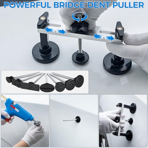 polisak 134Pcs Car Dent Puller Kit, Paintless Dent Removal Tool Kit with 3 in 1 T-bar Slide Hammer & Bridge Puller & Golden Lifter, Dent Repair Kit for Car Hail Damage Large Small Dent Fast Removal