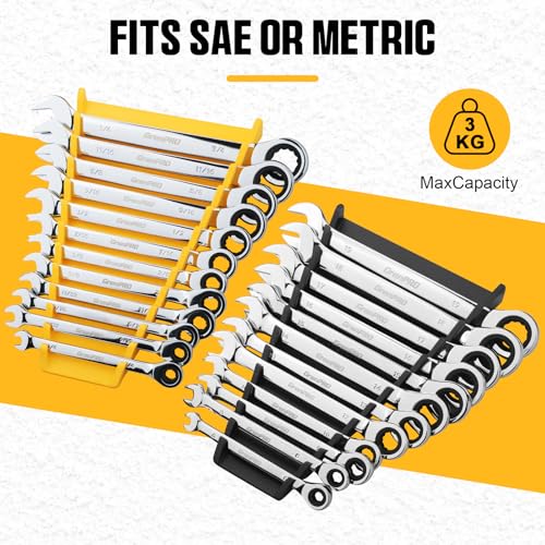 GRENPRO Wrench Organizer for Tool Box, 2 Pack Magnetic Wrench Holders Organizers, Storage for Tool Box Drawer, SAE 1/4" - 15/16" & Metric 6 MM-24 MM Wrenchs Rack - style: 2-Piece Wrench Holde