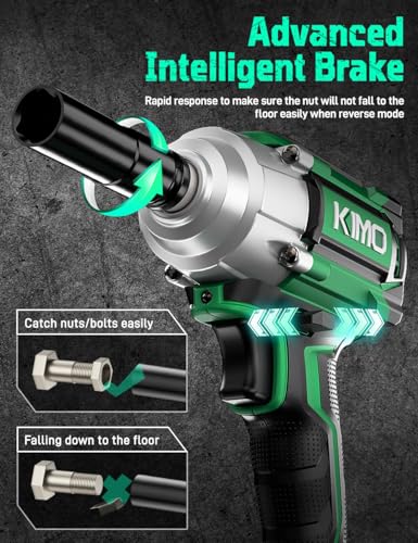 KIMO Impact Wrench 1/2 Cordless,550N.m/406ft-lbs Max Torque & 3000RPM, 2x20V 3.0Ah Battery, Impact Gun with 7 Drive Impact Sockets, 3 Inch Extension Bar, 1 Hour Fast Charger Impact Drill for Car Tires