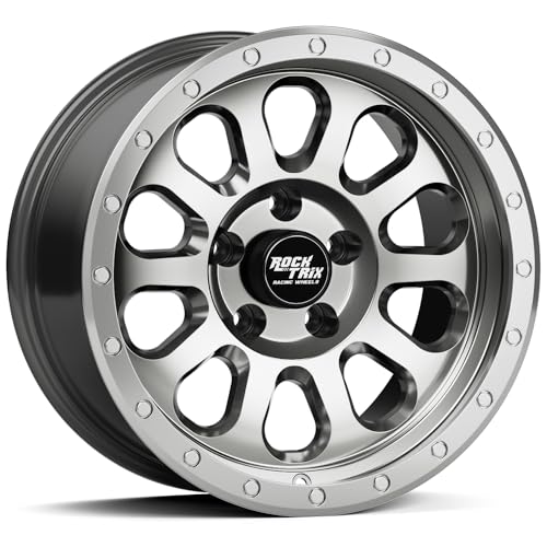 RockTrix RT111 17 inch Wheel Compatible with Jeep Wrangler JK JL 17x9 5x5 Wheels (-12mm Offset, 4.5in Backspace) 5x5 PCD, 71.5mm Bore, Gunmetal Polished Wheels, Also fits Gladiator JT Rims - color: Machined Gunmetal, size: 17x9 -12mm offset