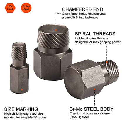 Steel Force ASE25 25Pcs Screw Extractor Set | Broken Bolt Remover | Stripped Fastener Tool - size: 25-Piece Extrator Set