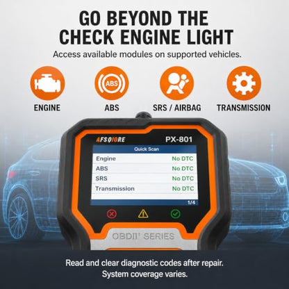 OBD2 Scanner Check Engine Light Car Code Reader Clear Error Codes ABS SRS SAS Etc Full Vehicle System Diagnostics Tool Compatible with Toyota Honda Ford