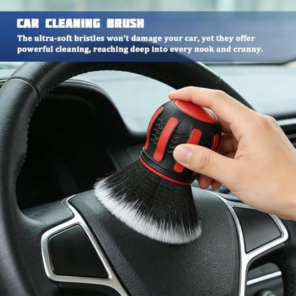 Car Detailing Brush, Ultra Soft Vehicle Handle Synthetic Brush with Storage Rack, Automotive Interior Dusting Cleaning Tool for Air Conditioner Vents Dashboard, Universal Fit (Red) - color: Red