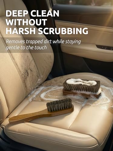 TAKAVU Leather & Upholstery Cleaning Brush Set | Car Detailing Brush for Alcantara, Leather Seats, Suede, Car Interior, Sofa & Convertible Tops - color: Brown