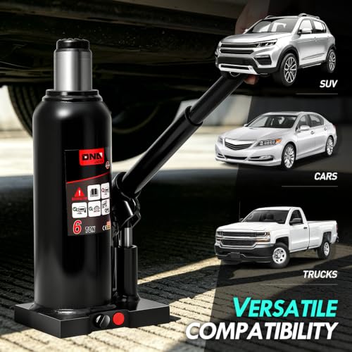 DNA Motoring 6 Tons / 12000 lbs Lifting Automotive Welded Hydraulic Bottle Jack for Car SUV Pickup Truck, Auto Repair, with Manual Handle & Carrying Storage Case, Black - color: black, style: 6 ton