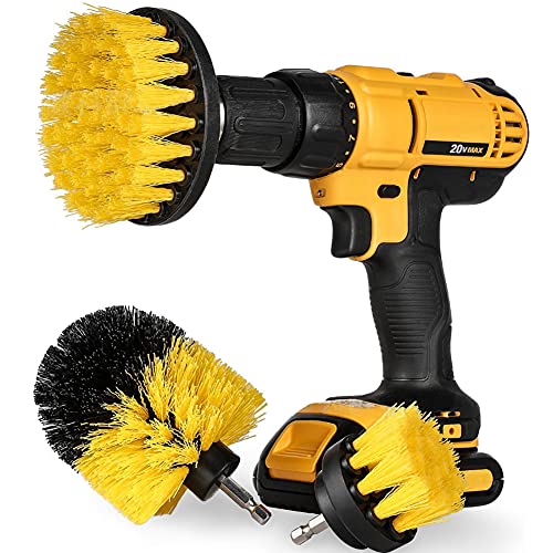 [3 Pack] Auto Detailing Drill Brush Set, Wheel Cleaner Brush, Car Cleaner Wash Brush Supplies Kit Fit Tire, Car Mats, Floor Mat, Bathroom and Auto Power Scrubber Brush Cleaning Sets