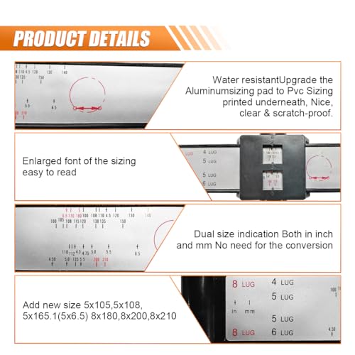 KITUREK PCD Gauge Ruler, Wheel/Rim Bolt Pattern Sliding Measuring Tool, Car Wheel Lug Bolt Pattern Gauge PCD Ruler for 4 5 6 8 Holes Sliding Caliper