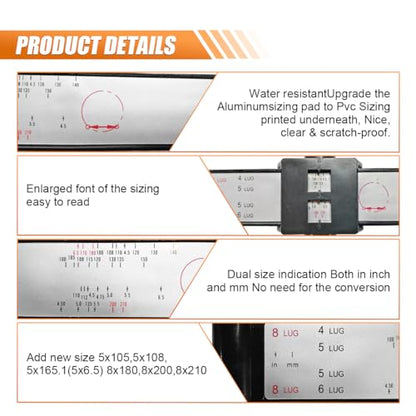 KITUREK PCD Gauge Ruler, Wheel/Rim Bolt Pattern Sliding Measuring Tool, Car Wheel Lug Bolt Pattern Gauge PCD Ruler for 4 5 6 8 Holes Sliding Caliper