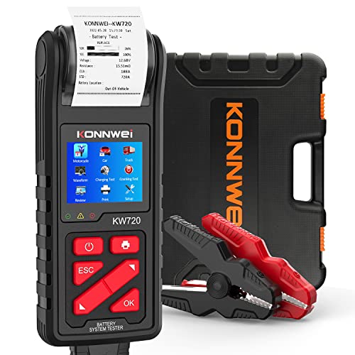 KONNWEI KW720 Car Battery Tester 6V 12V 24V W/Printer, Battery Load Tester Automotive 100-2000CCA Digital Auto Battery Analyzer Alternator Starter Tester for Car Truck Motorcycle(Paper Included) - color: KW720