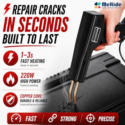 Upgraded 220W Plastic Welder Kit – Black Edition | 2-in-1 Hot Stapler & Plastic Welding Gun for Car Bumper Repair | Fix Cracked Plastic in Seconds | 1000 Staples, 100 Welding Rods | DIY Repair Tool - color: Black