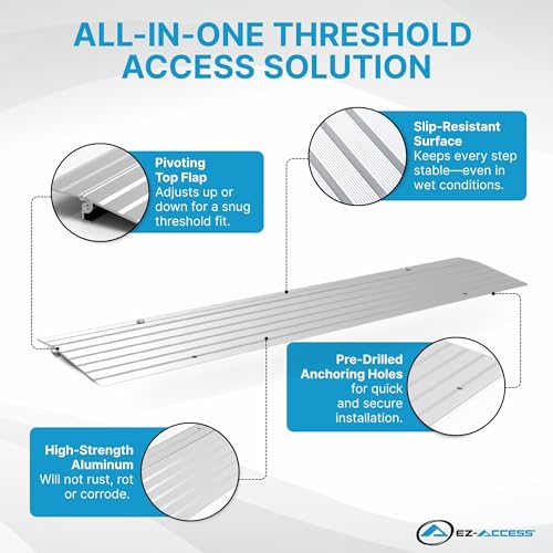 EZ-ACCESS - Threshold Ramps for Doorways - Portable Wheelchair Ramp for Home Steps, Aluminum Door Threshold Sliding Doors, Walker & Wheelchair Access - Adjustable Modular Transitions, 6" Rise - size: 6 Inch