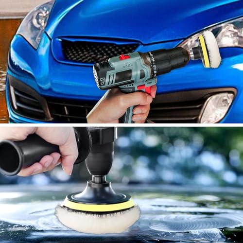 Linkstyle 7PCS 3 inch Wool Polishing Buffing Pad, Car Buffer Polisher Kit with Hook and Loop Back, for Drill Buffer Attachment with M10 Drill Adapter