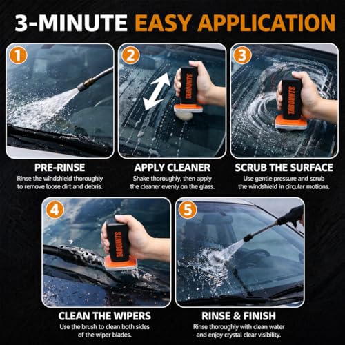 Handheld Glass Emulsion Cleaner Brush for Car Windshield, Oil Film Remover with 100 mL Solution, Removes Oily Haze, Road Grime & Water Spots for a Clearer Windshield View in Night & Rain, 1 Pack