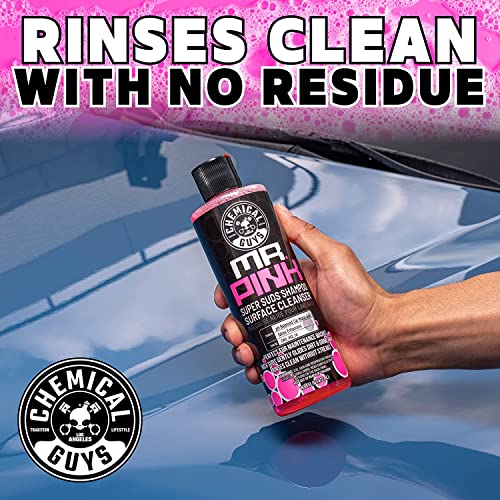 Chemical Guys, Mr. Pink Foaming Car Wash Soap & Chenille Mitt Kit, 16 oz | High-foaming Mr. Pink soap with a plush chenille mitt for safe, scratch-free contact washing, a starter combo - style: 16 Fl Oz + Wash Mitt