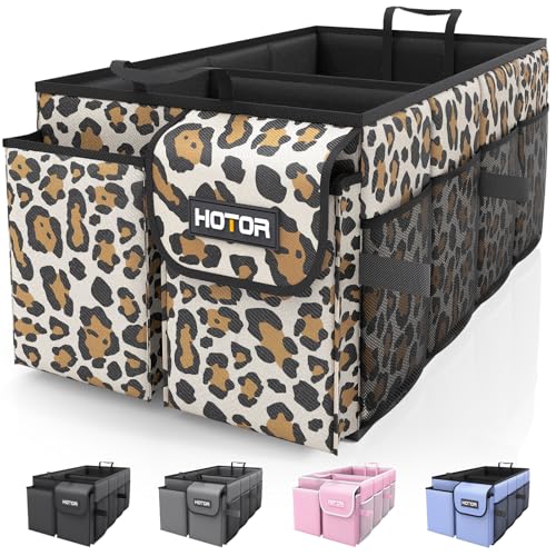 HOTOR Trunk Organizer - Foldable Car Organizer for SUVs & Sedans Storage | Sturdy Car Organization for Men & Women, Car Accessories, Tools, Sundries, Leopard, 2 Compartments, 21.3" x 12.6" x 10.6" - color: Leopard, size: Medium (2 Compartments)