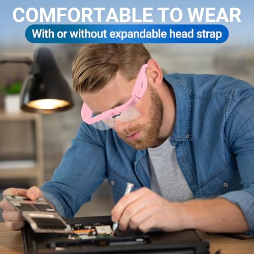 YOCTOSUN Magnifying Glasses with Light, Rechargeable Magnifying Headset with 5 Detachable Lenses 0.75X-4.0X and 3 LED Lights, Hands Free Headband Magnifier for Close Work Hobby Crafts Jewelry - color: Pink