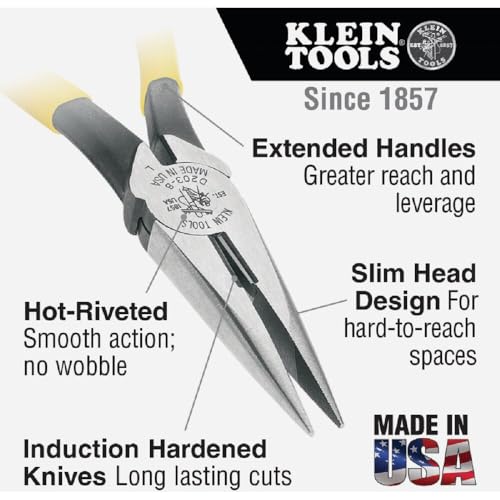Klein Tools D203-7 Needle Nose Pliers, Long Nose Stripping Side Cutters, Induction Hardened and Heavier for Increased Cutting Power, 7-Inch - size: 7-Inch