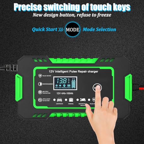 Car Battery Charger, 12V 6A Smart Fully Trickle Vehicle Battery Charger & Desulfator with Temperature Compensation, Portable Automotive Power Maintainer, Universal Fit (Green) - color: Green
