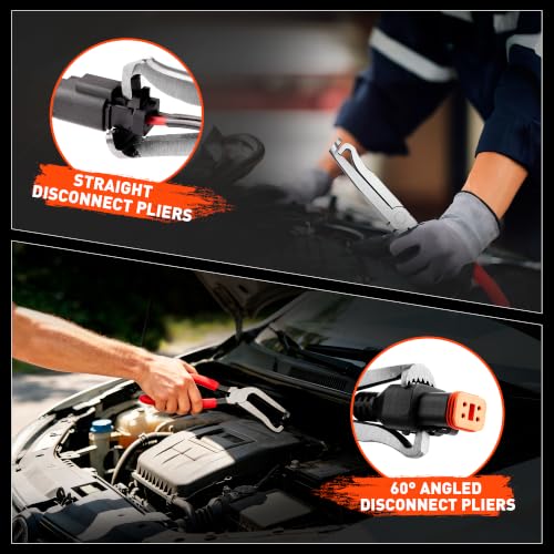 SnowyFox 5PCS Electrical Disconnect Pliers Set Automotive Removal Tool Kit | Automotive Electrical Terminal Connector Separator Removal Tool with Gloves & Storage Bag for Car Suv RV Repair