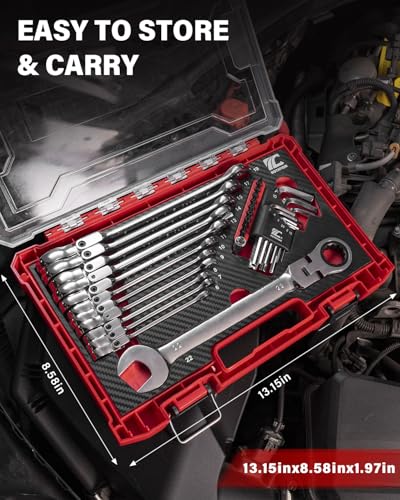 ROTATION 32 Piece Metric Flex-Head Ratcheting Wrench Set, 6-22mm Combination Ratcheting Wrenches with Hex Keys, Bits, and 1/4" Adapter, Chrome Vanadium Steel, Includes Storage Case - size: Metric