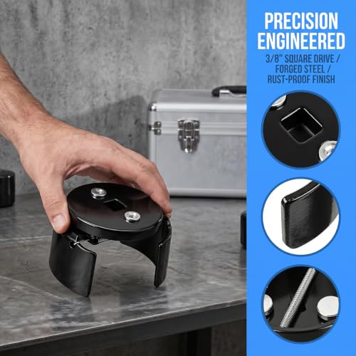 Car Oil Filter Wrench, Adjustable 2 Jaw 3/8'' Drive Vehicle Fuel Filter Spanner Removal Tool, 2.75 to 3.86 Inch Cap Style Automotive Oil Filtering Wrench, Universal for SUV RV Truck