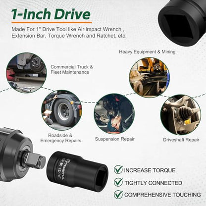 13/16" Impact Socket 1" Drive, for Truck Axle Nuts & Hub Removal | Square, 6 Point Design, CR-MO ANSI Certified, Heavy Duty Socket 1 Inch Drive for Suspension & Heavy Equipment Maintenance - size: 13/16'' (1 PCS)