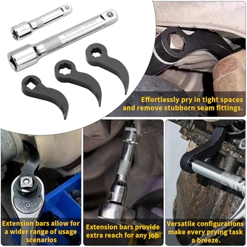 Lower Control Arm Prying Tool with 2 Extension Pole, 3PCS Pry Bar Wrench Adaptor & Strut Spreader, Ideal for Control Arm/Suspension Removal, Fits Most Front-Wheel Drive Vehicles - size: 7PCS
