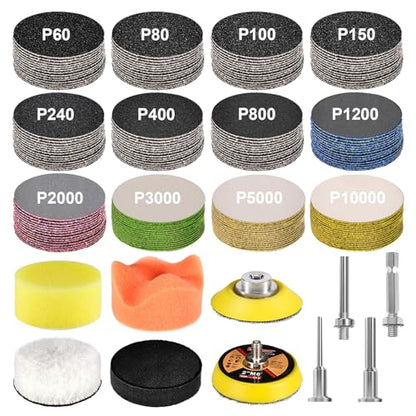 189 PCS 2 Inch Wet Dry Sanding Discs 60-10000 Grit Hook and Loop Sandpaper | Drill Sanding Attachment Polishing Kit Headlight Restoration Kit with Rotary Tools for Auto Metal Glass Resin Wood Jewelry - color: 2 Inch Sanding Discs with Polishing Pads