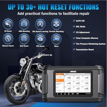 ANCEL MT500 Plus Motorcycle Scanner, Full-System OBD2 Diagnostic Tool with Quick Service Resets & Advanced Programming, Fits for BMW, Honda, Yamaha, Ducati, KTM, Kawasaki, Suzuki, Triumph