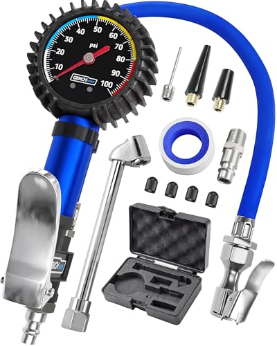GERCHWAY Tire Inflator with Pressure Gauge Heavy Duty Air Chuck with Gauge for Air Compressor Tire Inflator Attachment - 100PSI, with Case - size: Schrader with Case