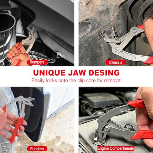 Car Clip Pliers, Panel Clip Removal Tool, Auto Clip Removal Pliers with 4Pcs Auto Trim Removal Tool Kit for Automotive Plastic Fasteners Damage-Free Interior & Exterior Disassembly Tool