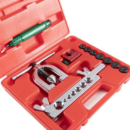 Brake Line Flaring Tool Kit, 3/16"-5/8" Double & Single | 7 Adapters, Red Storage Case, for Copper & Aluminum Brake, Fuel and Soft Metal Tubing